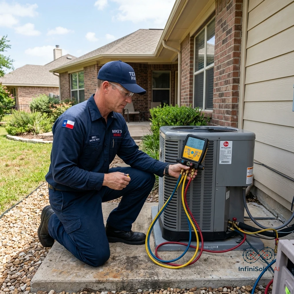 Master HVAC technician inspecting compressor