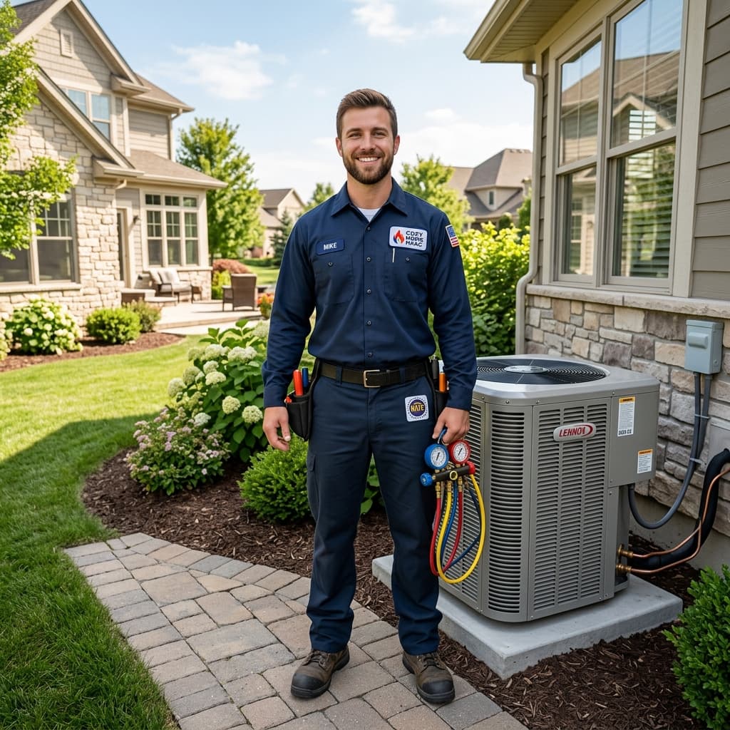 Master HVAC Technician Inspecting Unit