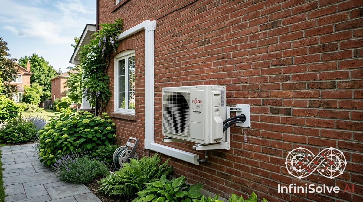 Clean ductless mini-split installation on brick wall