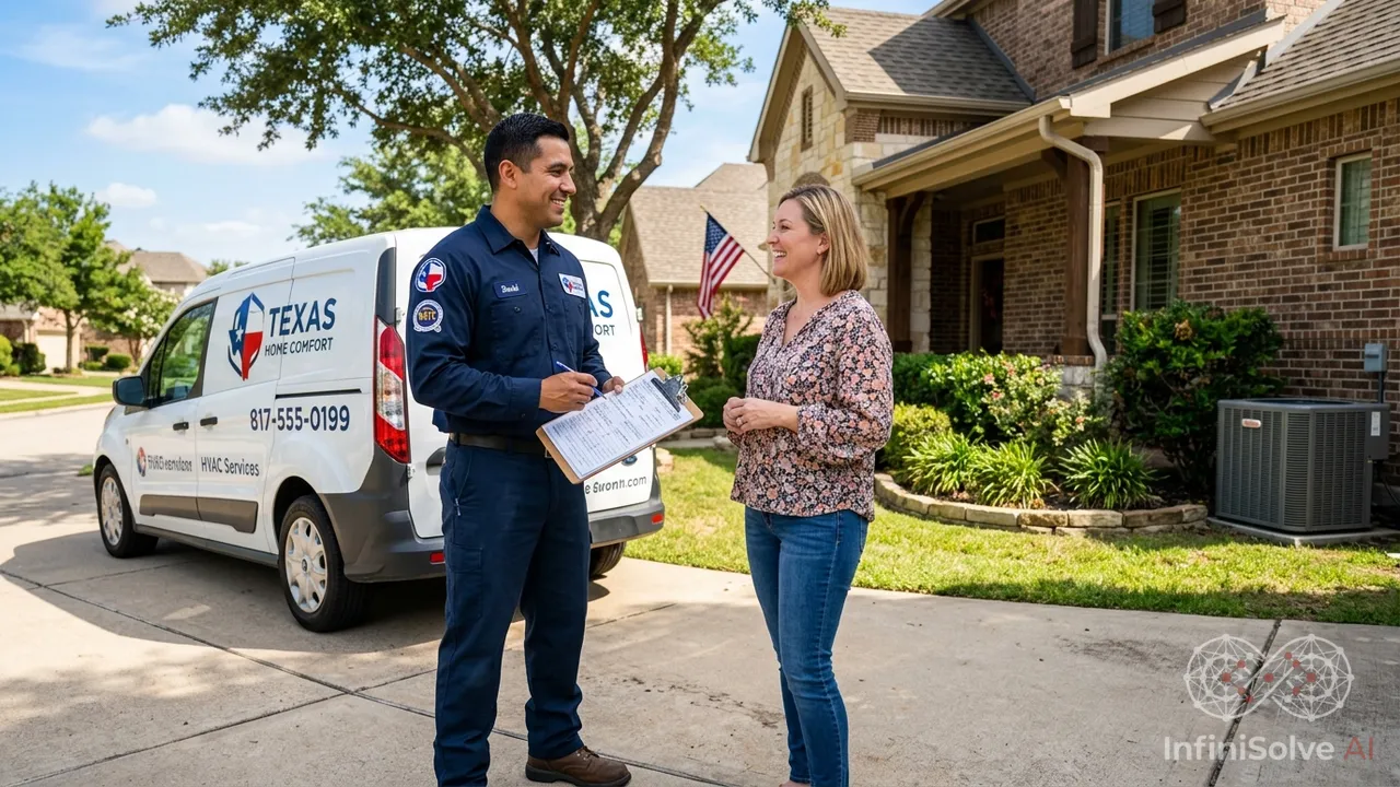 Professional HVAC technician speaking with a homeowner during a heat pump replacement in San Antonio
